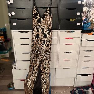Formal gold/ black dress /slit / sequence